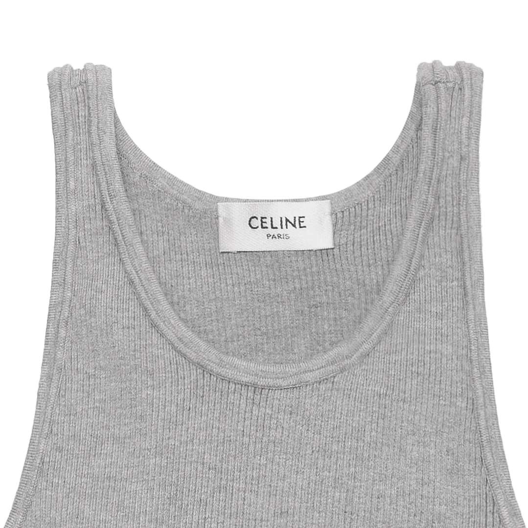 Details for (W) CELINE SS22 Baju Kelabu Knit Tank Top dengan Rekaan Logo Solid. 2A68L372N-08GC
