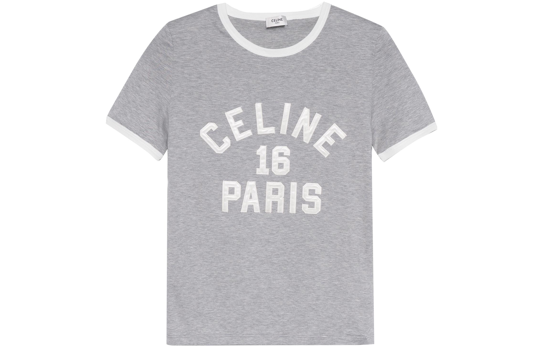 (Women) CELINE SS22  Grey Logo Print Crewneck Short Sleeve Regular T-Shirt. 2X13B671Q-09OW