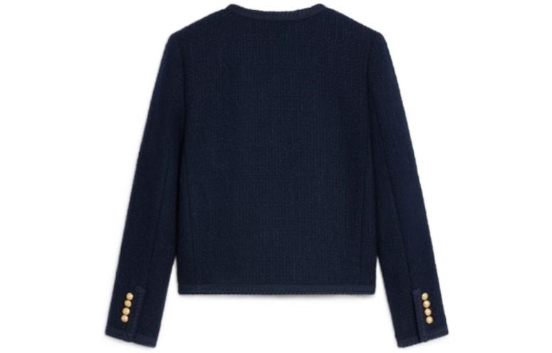 Lookbook (W) CELINE SS22 Jaket Lengan Panjang Biru Navy dengan Desain Kantong Patch Solid 2V71I739P-07DN