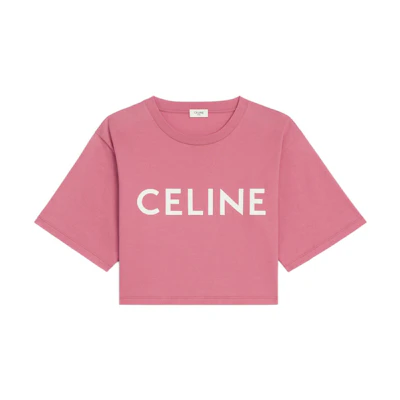 (Women) CELINE SS22 Pink Logo Short Sleeve Knit T-Shirt 2X761671Q-25VW