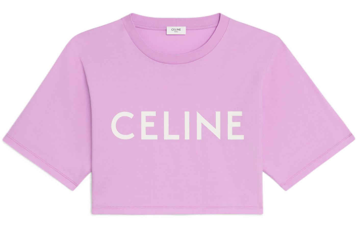 (Women) CELINE SS22  Purple Cotton Fleece Cropped Short Sleeve T-Shirt. 2X761671Q-33HO