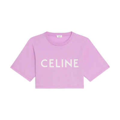 (Women) CELINE SS22 Purple Cotton Fleece Cropped Short Sleeve T-Shirt. 2X761671Q-33HO