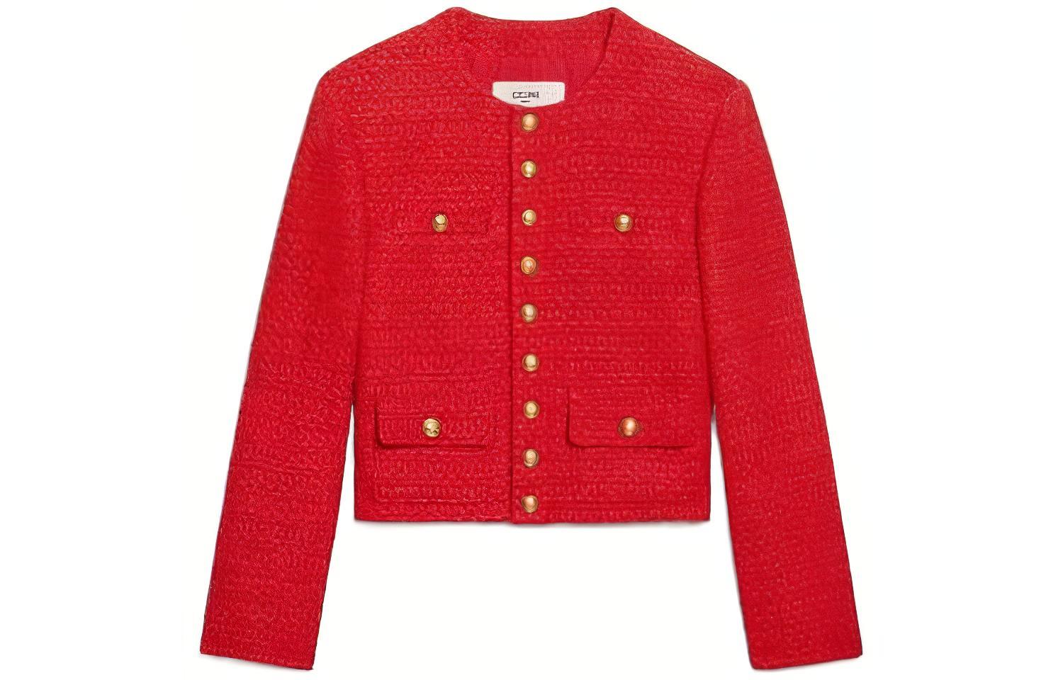 (Women) CELINE SS22  Red Terry Button-Up Long Sleeve Jacket. 2V13G739P-27VL