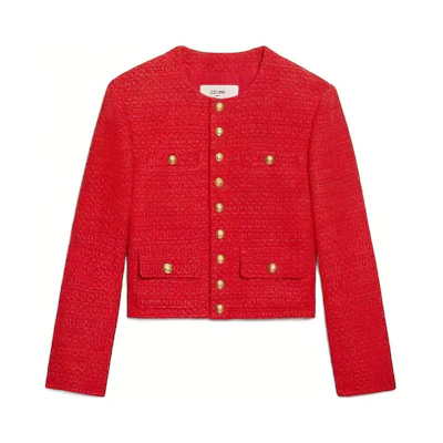 (Women) CELINE SS22 Red Terry Button-Up Long Sleeve Jacket. 2V13G739P-27VL