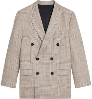 (W) 赛琳 CELINE SS22 丝毛混纺双排扣格纹西装外套 米色 2V52F013J-38TG Buy (W) 赛琳 CELINE SS22 丝毛混纺双排扣格纹西装外套 米色 2V52F013J-38TG