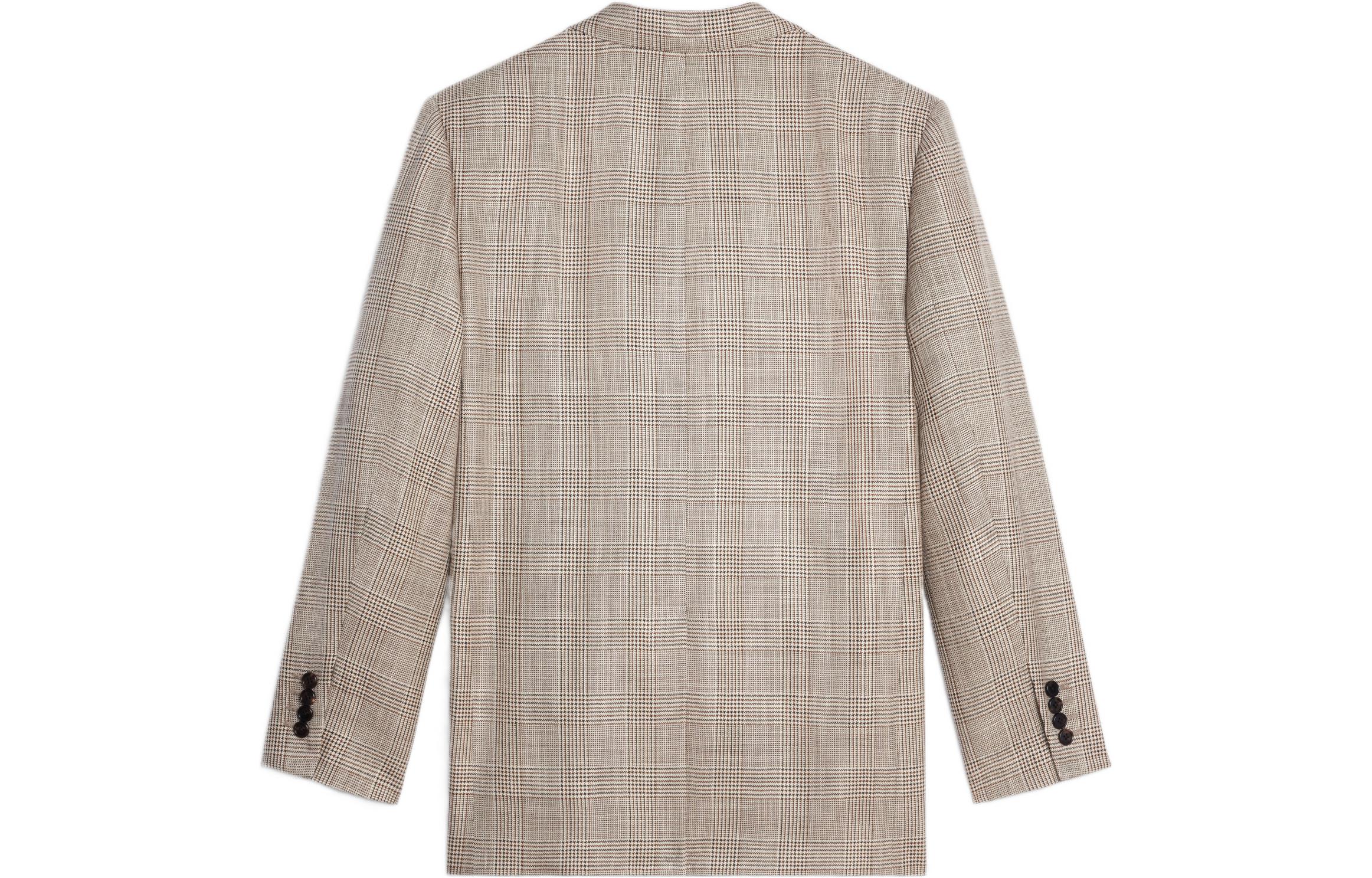 Lookbook (W) 赛琳 CELINE SS22 丝毛混纺双排扣格纹西装外套 米色 2V52F013J-38TG