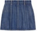Lookbook (Women) CELINE SS22 Solid Button-Up Denim Skirt in Blue. 2S189365M-07DU