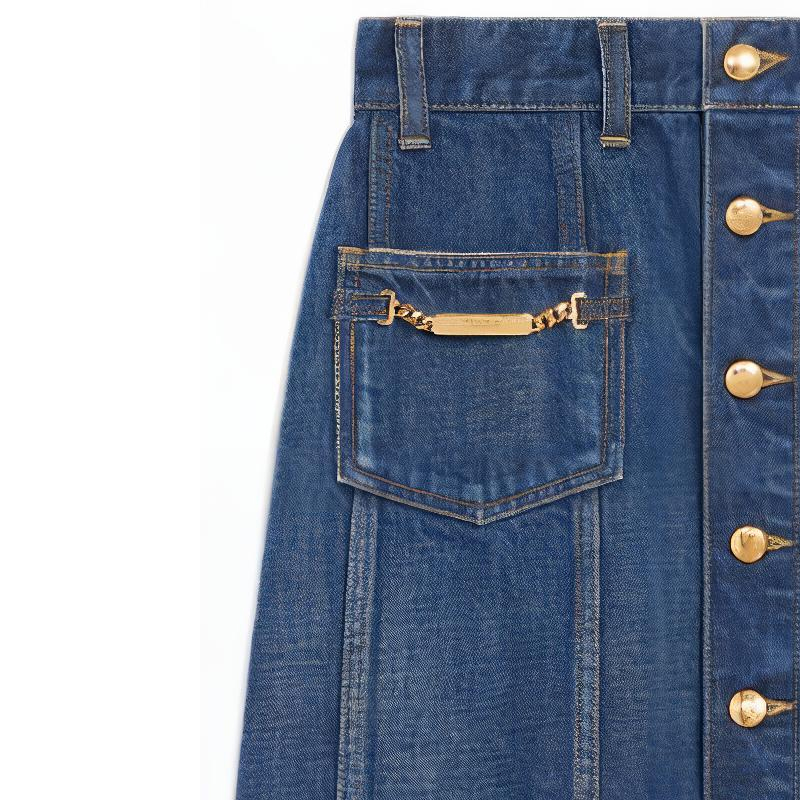 Shop (W) CELINE SS22 藍色牛仔紐扣裙. 2S189365M-07DU