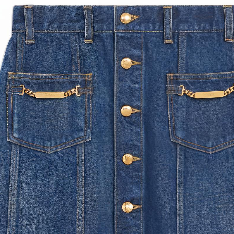 Purchase (W) CELINE SS22 藍色牛仔紐扣裙. 2S189365M-07DU