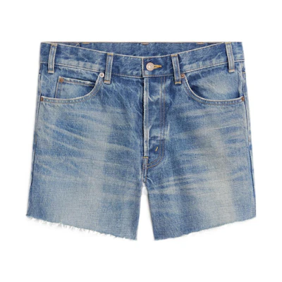 (Women) CELINE SS22 Solid Washed Mini Denim Shorts Blue 2N757930F-07UW