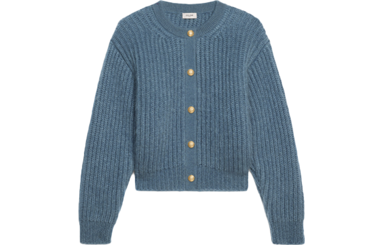 Order (W) CELINE SS22 钢蓝色罗纹针织开衫毛衣外套. 2A47U377N-07EB