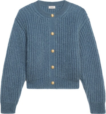 (W) CELINE SS22 钢蓝色罗纹针织开衫毛衣外套. 2A47U377N-07EB Order (W) CELINE SS22 钢蓝色罗纹针织开衫毛衣外套. 2A47U377N-07EB