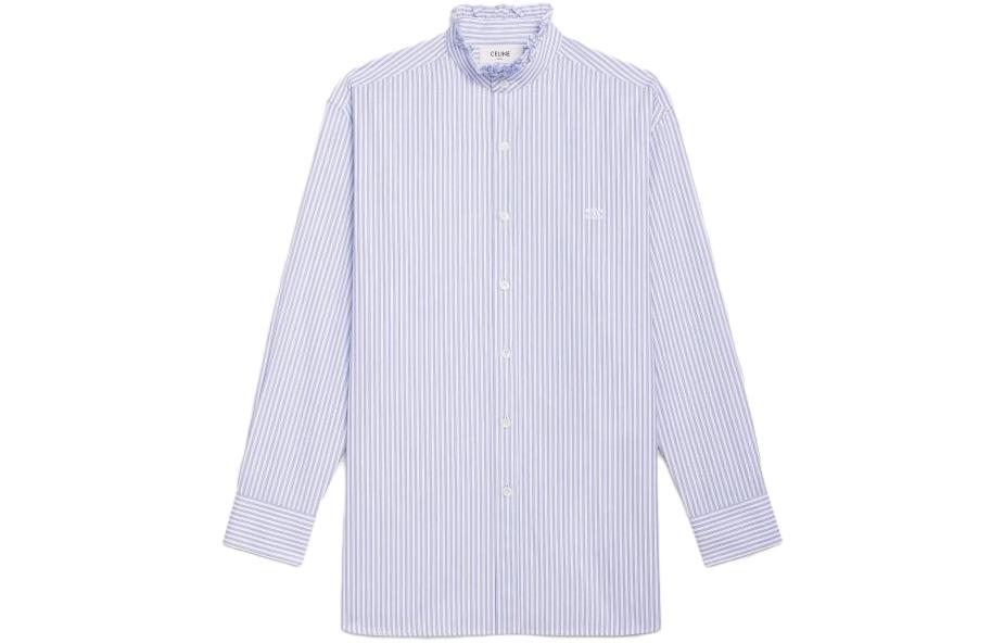 (Women) CELINE SS22  Striped Print Single-Breasted Long-Sleeve Shirt Blue 2C677037P-01CX