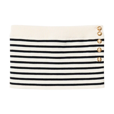 (Women) CELINE SS22 Striped Print Slim Fit White Crop Tube Top. 2A02Z212L-01CB