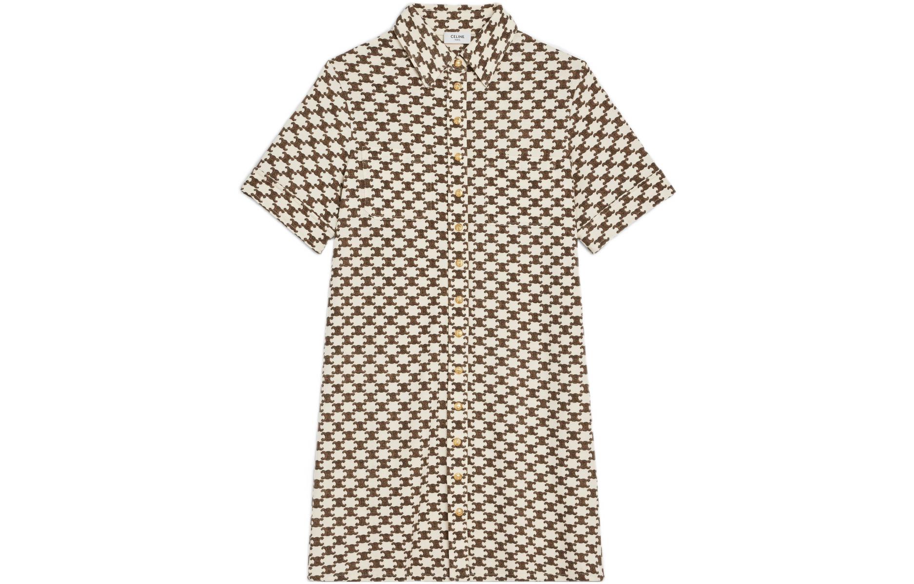 (Women) CELINE SS22  Vanilla Logo Print Short-Sleeve Button-Up Dress. 2X37B962R-01MZ