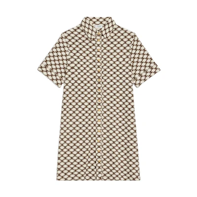 (Women) CELINE SS22 Vanilla Logo Print Short-Sleeve Button-Up Dress. 2X37B962R-01MZ