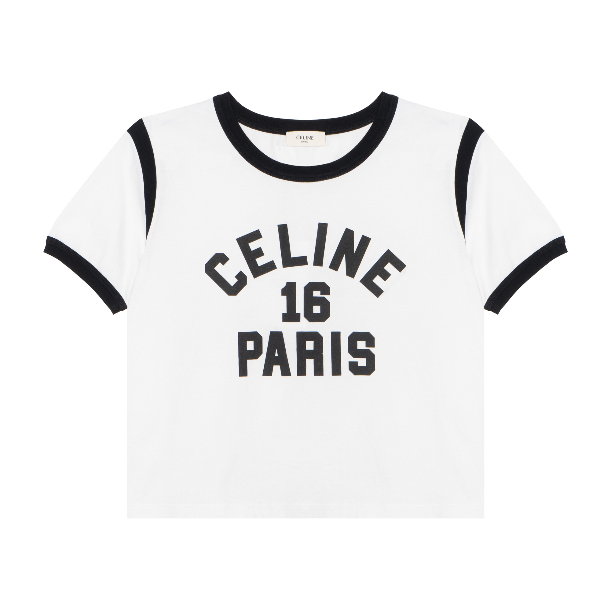 (Women) CELINE SS22  White Logo Print Oversized T-Shirt with Contrast Trim. 2X97A671Q-01EA