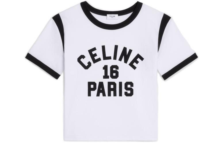 Order (W) CELINE SS22 Kaos Oversize Putih Logo Print dengan Trim Kontras. 2X97A671Q-01EA