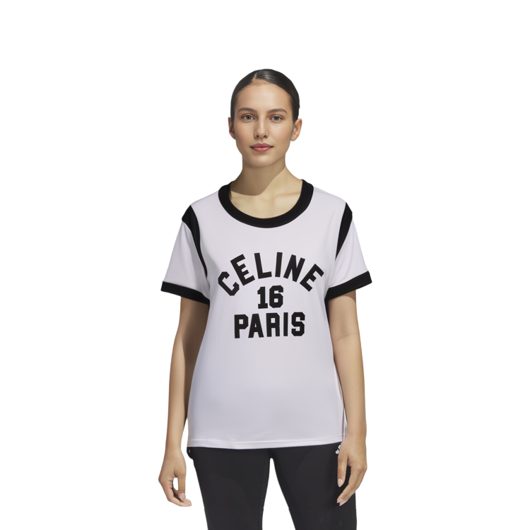 Shop (W) CELINE SS22 Kaos Oversize Putih Logo Print dengan Trim Kontras. 2X97A671Q-01EA