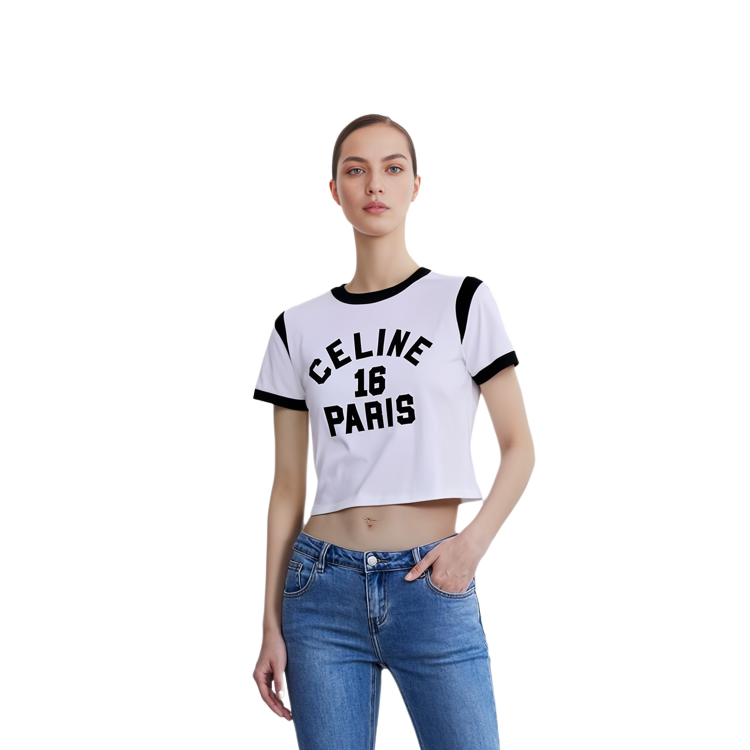 Purchase (W) CELINE SS22 Kaos Oversize Putih Logo Print dengan Trim Kontras. 2X97A671Q-01EA