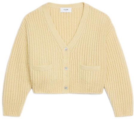 (W) CELINE SS22 黄色羊绒混纺V领罗纹开衫毛衣. 2A49X266R-11PY Order (W) CELINE SS22 黄色羊绒混纺V领罗纹开衫毛衣. 2A49X266R-11PY
