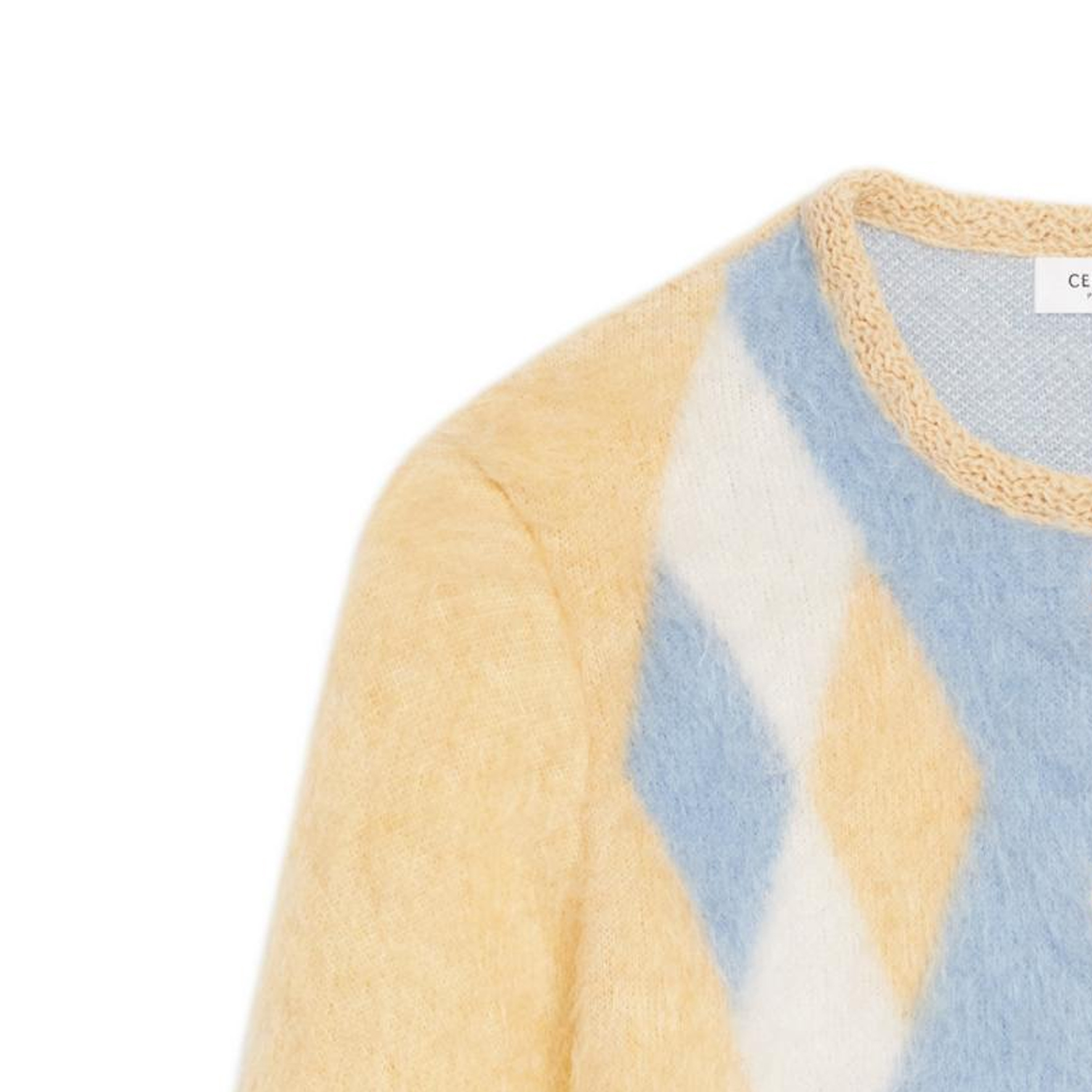 Details for (W) 셀린느 SS22 옐로우 크롭 모헤어 자켓. 2A74X312R-11PY