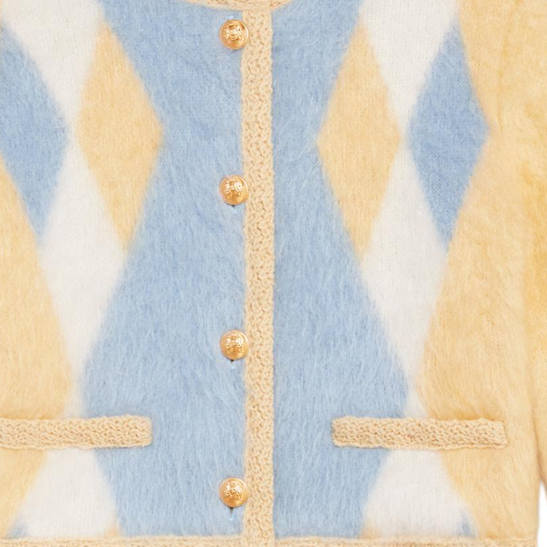 Sizing (W) 셀린느 SS22 옐로우 크롭 모헤어 자켓. 2A74X312R-11PY