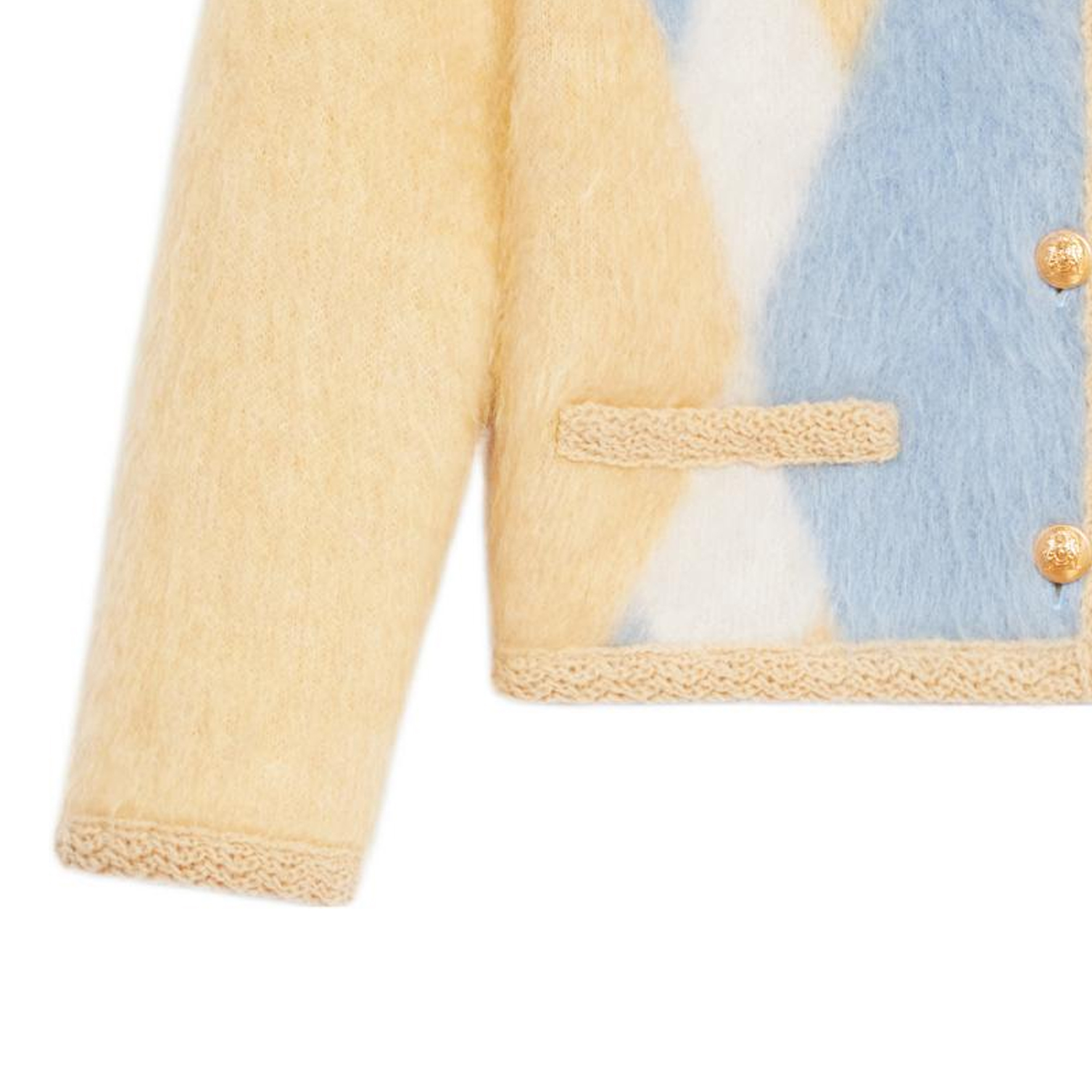 Cheap (W) 셀린느 SS22 옐로우 크롭 모헤어 자켓. 2A74X312R-11PY