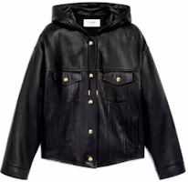 (Women) Celine SS22 Black Lambskin Leather Hooded Jacket 2EC01303P-38NO (Women) Celine SS22 Black Lambskin Leather Hooded Jacket 2EC01303P-38NO