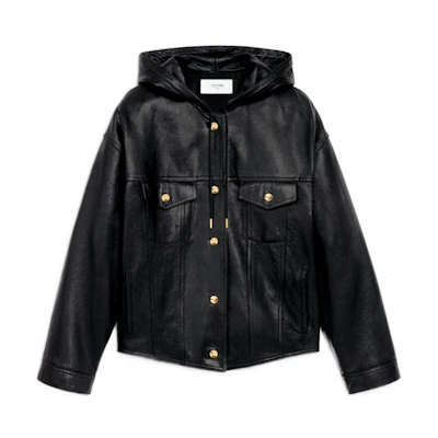 (Women) Celine SS22 Black Lambskin Leather Hooded Jacket 2EC01303P-38NO