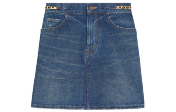 Order (W) Falda Mini de Mezclilla Azul Lavado con Botones de Cadena CELINE SS22 para Mujer. 2S206365M-07DU