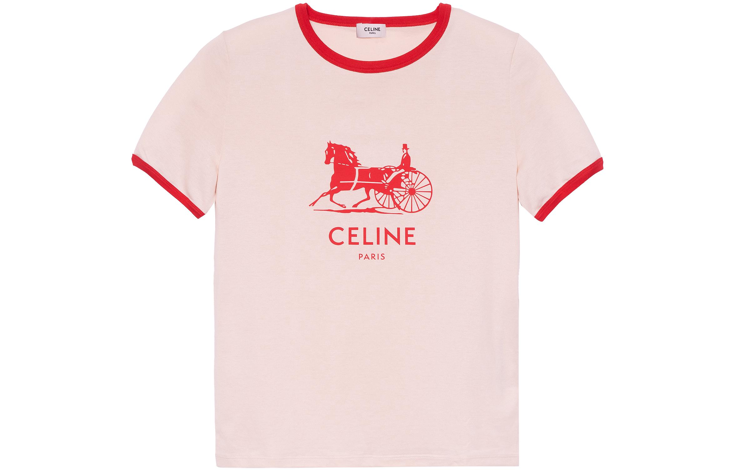 (Women) CELINE SS22 Carriage Logo Printed Ivory Cotton T-Shirt 2X575671Q-01IR