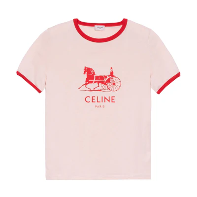 (Women) CELINE SS22 Carriage Logo Printed Ivory Cotton T-Shirt 2X575671Q-01IR