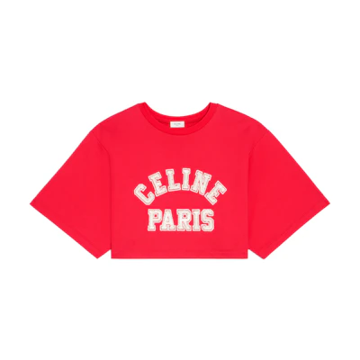 (Women) CELINE SS22 Letter Print Crop Top T-Shirt Short Sleeve Women - Red. 2Y16A670Q-27TE