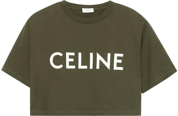 (Women) CELINE SS22 Logo Print Cropped T-Shirt for Women in Dark Khaki. 2X761671Q-02DO Order (Women) CELINE SS22 Logo Print Cropped T-Shirt for Women in Dark Khaki. 2X761671Q-02DO