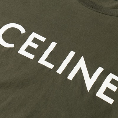 (Women) CELINE SS22 Logo Print Cropped T-Shirt for Women in Dark Khaki. 2X761671Q-02DO Sizing (Women) CELINE SS22 Logo Print Cropped T-Shirt for Women in Dark Khaki. 2X761671Q-02DO