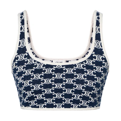 (Women) CELINE SS22 Monogram Logo Knit Crop Top Blue Women’s Tank 2A55V865P-07OW
