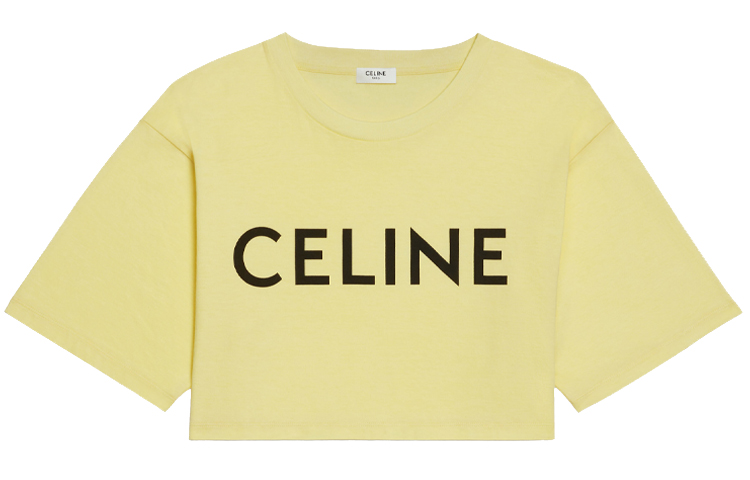(Women) CELINE SS22 Short-Sleeve Logo Crop Top T-Shirt Yellow 2X761671Q-11LK