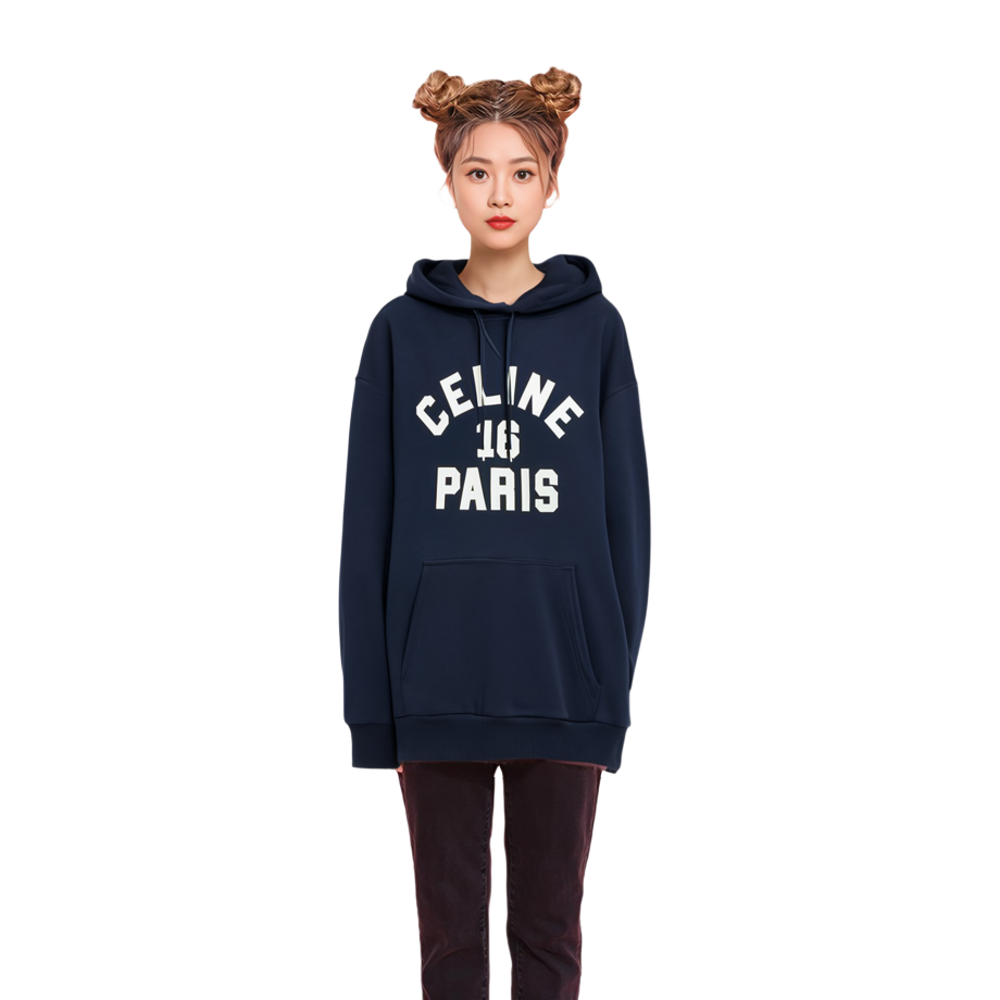 Purchase (Women) CELINE SS22 Solid Color Logo Hoodie Women’s - Dark Blue 2Y741670-07OW