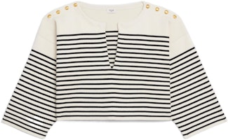 (Women) CELINE SS22 Striped Knit Pullover Crop Long Sleeve Sweater Women White 2A66X384N-01CB (Women) CELINE SS22 Striped Knit Pullover Crop Long Sleeve Sweater Women White 2A66X384N-01CB