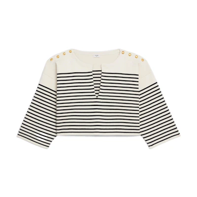 (Women) CELINE SS22 Striped Knit Pullover Crop Long Sleeve Sweater Women White 2A66X384N-01CB