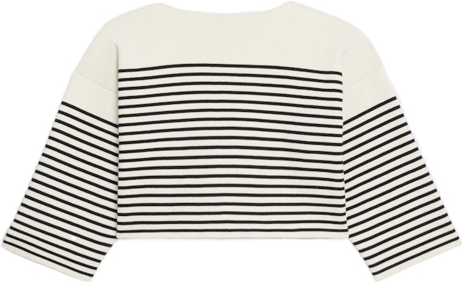 (W) CELINE SS22 ボーダーニット プルオーバー クロップド 長袖セーター レディース ホワイト 2A66X384N-01CB Lookbook (W) CELINE SS22 ボーダーニット プルオーバー クロップド 長袖セーター レディース ホワイト 2A66X384N-01CB