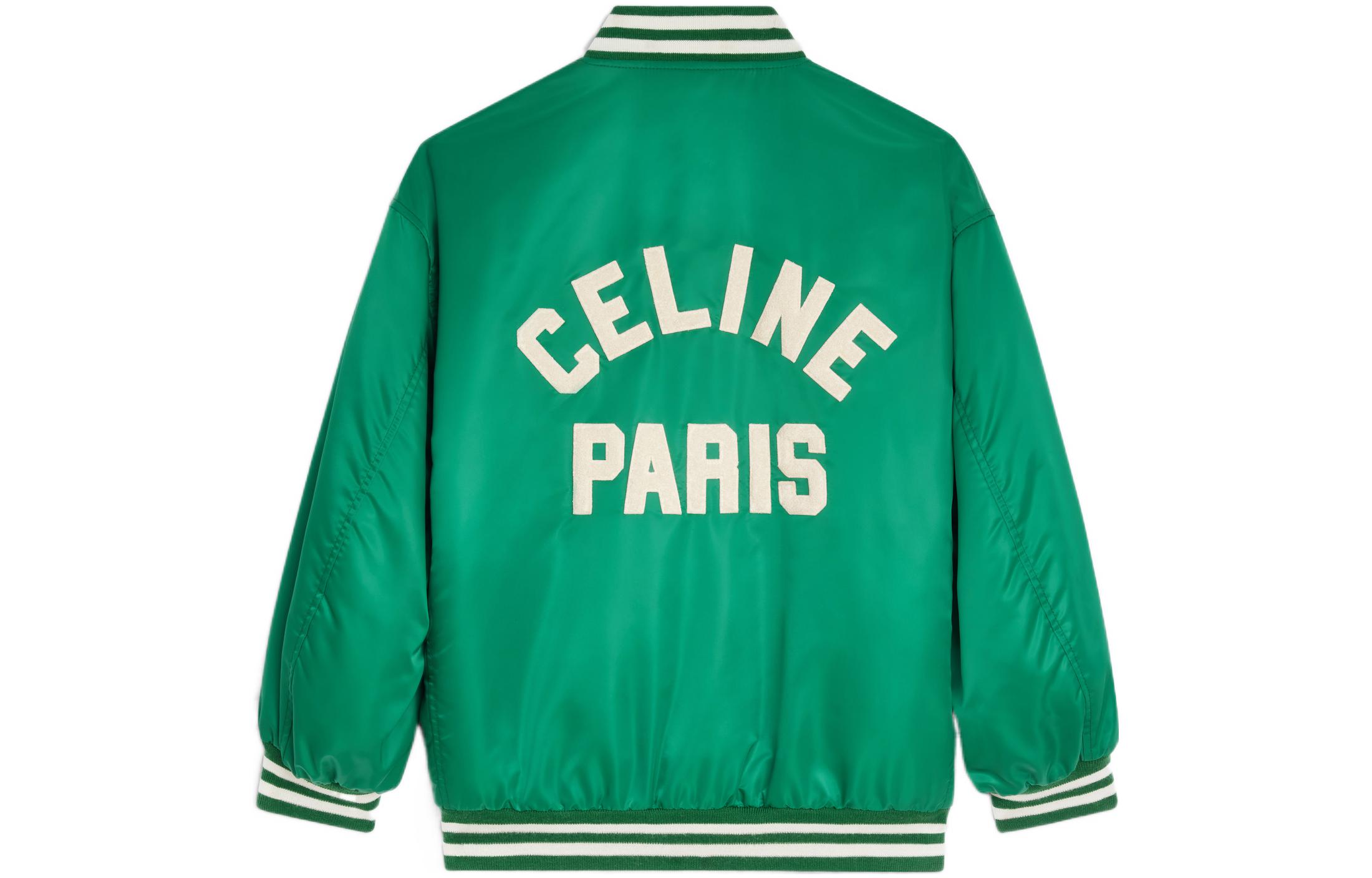 Lookbook (W) CELINE SS22 Jaket Wanita Berjalur Cetakan Huruf Hijau Single-Breasted 2W625227R-31ER