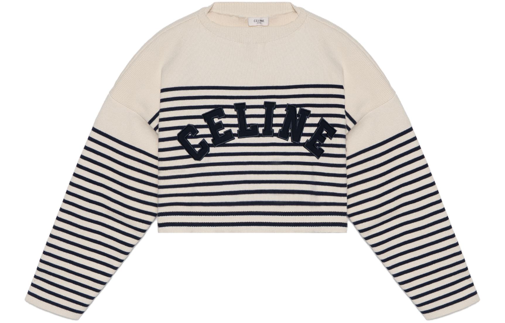 (Women) CELINE SS22 Striped Pullover Crewneck Knit Sweater Navy Blue - . 2A88V384N-01CN