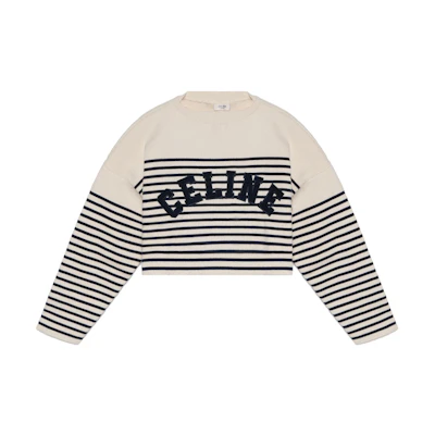 (Women) CELINE SS22 Striped Pullover Crewneck Knit Sweater Navy Blue - . 2A88V384N-01CN