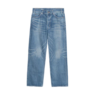 (Women) CELINE SS22 Washed Denim Pants with Side Zipper Pockets Blue Jeans 2N726365M-07DU