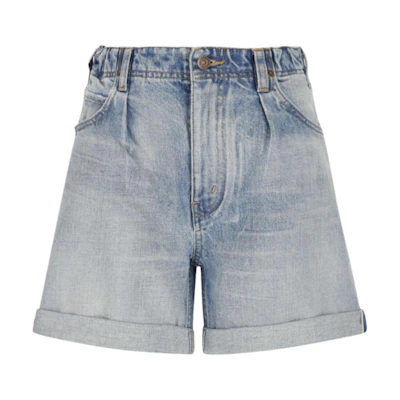 (Women) CELINE SS22 Washed Denim Straight Shorts Blue for Women. 2N607294Q-08KW