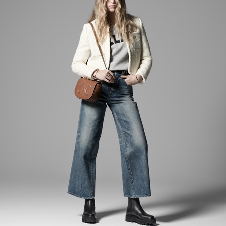 Shop (Women) CELINE SS22 Washed Straight Flared  Jeans Blue 2N648930F-07UW