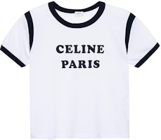 (Women) CELINE SS22 White Letter Print Cropped Round Neck Casual T-Shirt. 2X890671Q-01EA (Women) CELINE SS22 White Letter Print Cropped Round Neck Casual T-Shirt. 2X890671Q-01EA