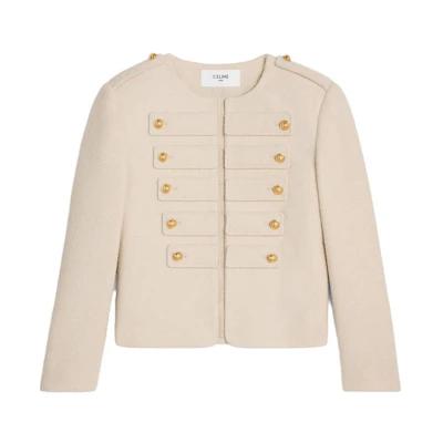 (Women) CELINE SS23 Beige Tweed Button Knit Cardigan. 2V51Q371R-12CR